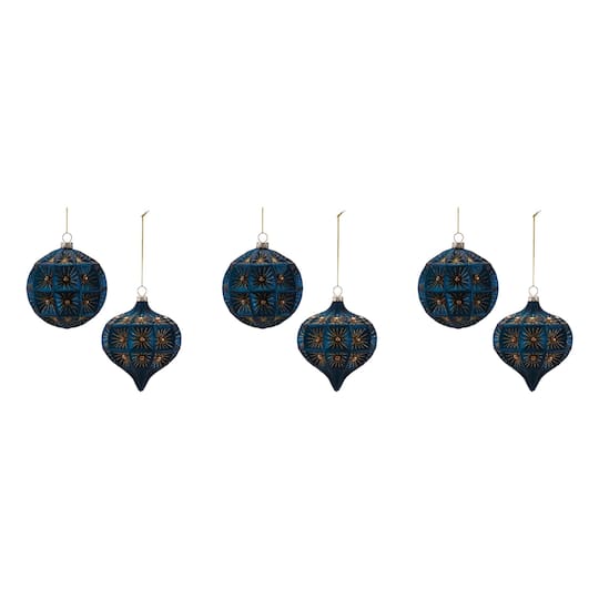 Melrose Blue Glass Round Ornaments Set